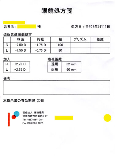 眼鏡処方箋